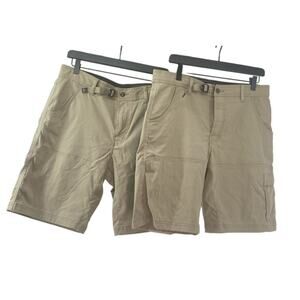 Lot (2): prAna Shorts Mens 33x10 Khaki Performance Outdoor Hiking Cargo Pockets